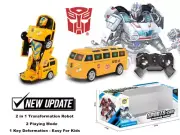 2-1 TRANSFORMERS RC RADIO REMOTE CONTROL BUMBLEBEE ROBOT CAR SCHOOL BUS KIDS TOY