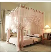 Mosquito Net Bed Canopy Frame, Queen Size Bed Canopy Frame with Bed Curtains, Metal Canopy Bed Frame, for Full Size Bed, Easy to Install,Tea,Queen S