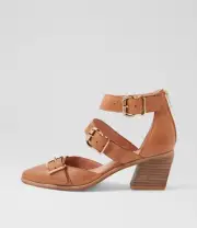 New Django & Juliette Joala Dark Tan Leather Heels Womens Shoes Dress