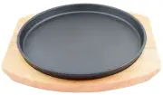Round Cast Iron Set with Rubber Wood Underliner Kitchen Supply (8.5")