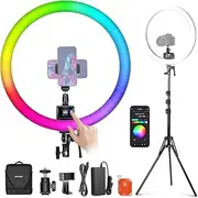 [NEEWER] SRP18C 18 Inch RGB LED Ring Light Kit with Reversible Tripod Light Stand App Control Phone Holder Compatible with iPhone, Ultra Slim Ringlight for Makeup Video Recording Selfie Studio Streaming
