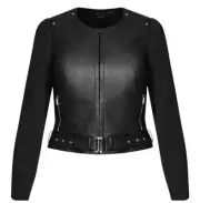 City Chic Jacket Size Small Multi Underground Black PU Leather Zip Pockets