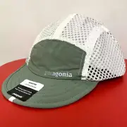 PATAGONIA Duckbill Cap Sedge Green White Mesh Running Hat Reflective Logo - NWT