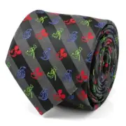 Mickey and Friends Multi Black Stripe Men's Tie - Silk Blend