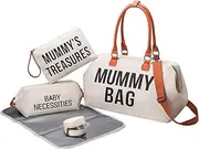 Mummy Bag Set with Mummy Treasures and Baby Necessities Bag-Stylish and Durable Nappy Tote Bag-Comes with Changing Mat & Pacifier Holder-Perfect for New Mums, Baby Shower Gifts and Travelling