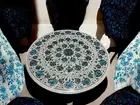 Round Console Table Top Paua Shell turquoise Inlay Precious Stone Christmas Gift