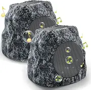 Outdoor Rock Speaker 60W Deep Bass Multi-Sync up to 100 Speakers Auto-Pairing, IPX7 Waterproof Solar-Powered Bluetooth Speaker Perfect for Pool, Garden, Patio, Ideal for Music Entertainers - 2 Pack