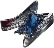 [VPbao] Party Ring 18K Stainless Steel Eye-Shape Cubic Zirconia Promise Rings Blue