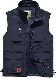 [Gnveub] Men’s Fishing Vest Outdoor Work Quick-Dry Hunting Zip Reversible Travel Vest Jacket with Multi Pockets