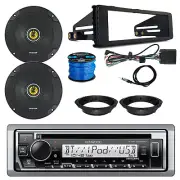 Marine CD Receiver, 2x 6.5" Speakers, Adapter, Wire, Harley Install Kit, Antenna