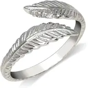 [JewelryWeb] Solid 925 Sterling Silver Textured Feather Bypass Adjustable toe ring (8mmx15mm)