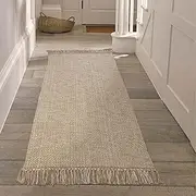 Collive Hallway Runner Rug, 2' x 5' Soft Washable Tan Contemporary Modern Laundry Room Indoor Hand-Woven Cotton Carpet for Bedroom Entryway Front Door Farmhouse Kitchen