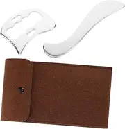 VICASKY 1 set Versatile Scraper Tool Set for Soft Tissue Massage Includes Two Stainless Steel Scrapers and Felt Bag for Easy Portability for Neck Shoulder and Calf Care