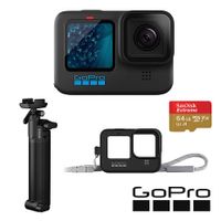 GoPro HERO 11 Black 新手旅拍套組 (HERO10單機+三向多功能自拍桿2.0+護套+繫繩+64G記憶卡) 公司貨黑色