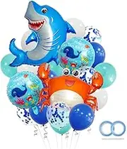 Under the Sea Birthday Balloon Set, 20 Pieces, Shark and Crab Design with Happy Birthday Theme, Blue and Orange