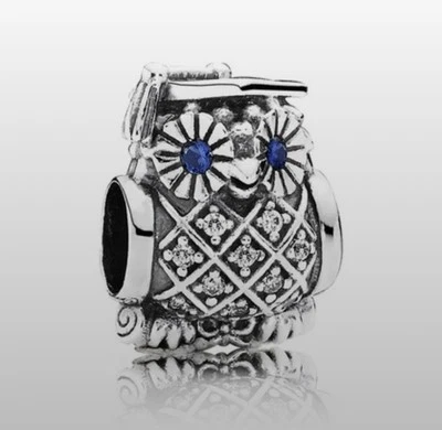 PANDORA Sterling Silver 925 ALE Graduation OWL Charm Retired Blue Eyes