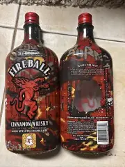RED BLACK COLLECTOR EDITION FIREBALL CINNAMON WHISKY: 750ML GLASS BOTTLE (EMPTY)