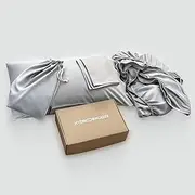 HYDRO SNOOZE HydroSnooze 100% Organic Bamboo Viscose 3 Piece Cooling Bedding Set: Silky Soft, Breathable, Includes 1 Fitted Sheet, 2 Pillowcases, Light Grey, Twin Size
