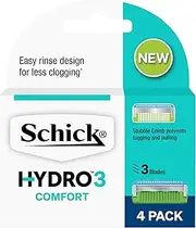 Schick - Hydro 3 Comfort for Men | Razor Blade Refills | 4 Pack | Hydrating Gel Pools | Aloe & Pro-Vitamin B5 | 3 Blade Cartridges with Skin Guards