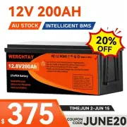 12V 200Ah Lithium Iron Phosphate Battery LiFePO4 Rechargeable Solar Camping RV