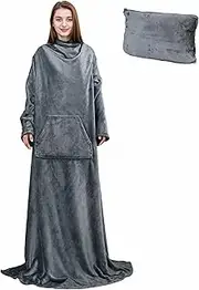 [Solaris] Fleece Wearable Blanket with Sleeves, 2in1 Airplane Travel Blanket Office Poncho, Super Soft Warm Cozy Micro Plush Functional Lightweight