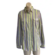 RM WILLIAMS Women Sz 10 Stockyard Button Up Shirt Roll Tab Sleeve Cotton Striped