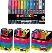 Uni-posca Paint Marker Pen BUNDLE SET , Mitsubishi Pencil Uni Posca Poster Colour Marking Pens Extra Fine Point 12 Colours , Fine 15 , Medium 15 , Bold 15 - Japan Import