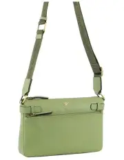 [PIERRE CARDIN] Leather Webbing Strap Handbag in Jade