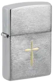 Zippo 46479, Religious Cross Design, Brushed Chrome Lighter, (PL) Pipe Insert