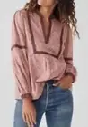 Faherty Aurora Leaf Print Peasant Top in Mauve Leaf Batik Size XS NWT MSRP $158