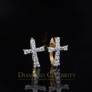 22 Cubic Zirconia stone Silver Round Yellow Hip Hop Cross Stud Earrings Women