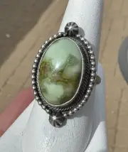 Sonoran Gold ~Green Turquoise Sterling Silver Ring, Concho Bezel,S. Skeets, sz 8