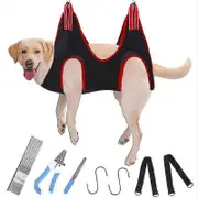 Pet Dog Grooming Hammock Harness With Nail Clippers, Trimmer, Nail File, Comb - Breathable Restraint Bag RED S