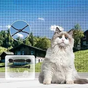 Cat Net for Balcony, 8 x 3 m Cat Net, Wire Reinforced with Nails and Adhesive Hooks, Cat Net for Balcony, No Drilling, UV-Resistant Cat Protection Net for Balconies, Patios, Windows, Fences