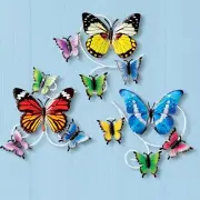 Set of 3 Colorful 3D Butterfly Indoor/Outdoor Metal Wall Art Sculptures