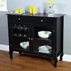 Black Wooden Buffet Console Server Storage Dining Curio Display Table Glass Door