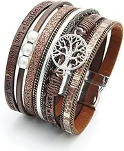 [LSxAB] Tree of Life Leather Wrap Bracelet for Women Handmade Colorful Multi-Layer Wrapped Wristband Bracelets
