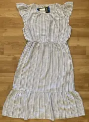 Briggs Womens Linen Blend Dress with Elastic/Drawstring Waist, Light Blue, L