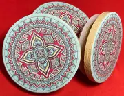 Set of 3 Blue/Red Mandala Painted Bamboo Lids for Oui Jars
