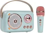 Binxind Vintage Bluetooth Speaker with Microphone Set Bluetooth Speaker with Home Karaoke Machine for Party Home - Blue