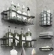 5 Pack Shower Caddy, Necomi Shower Shelves, No Drilling Adhesive Bathroom Organizer,Rustproof Stainless Steel Shower Organizer, Wall Mounted,Large Capacity,Organizer Rack for Bathroom Kitchen