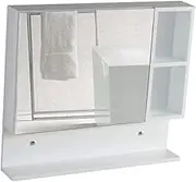 Single Door Bathroom Mirror Cabinets, Solid Wood Wall Mounted Locker, Makeup Mirror with Shelf (White)