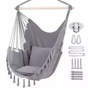 Hammock Chair Hanging Rope Swing, Max 330 Lbs 2 Cushions Hanging Chair Pocket