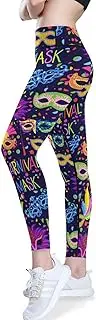 [GuoChe] Yoga Pants for Women Stretch Leggings Mardi Gras Carnival Purple Holiday Colorful Mask Outfits Butt Leggings