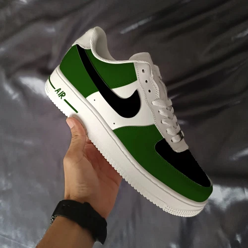 Nike Air Force 1 Custom White Shoes Green & Black Mens Womens Kids All Sizes