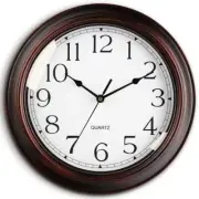 Wall Clock 12 in. Silent No Ticking Bronze Frame Shiplap Style Battery Operated