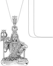 [DENMOUS] Sterling Silver (92.5% purity) God Shiva Chain Pendant (Pendant with Chain) for Men & Women Pure Silver Lord Shiv Chain Locket AMZ-156, Small, NO GEMSTONE