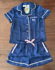 Peter Alexander Girls Navy Chic Satin PJ Set Size 2 Years RRP$69.95