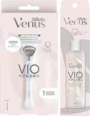 Gillette Veinas VIO Hair & Skin Women's Razor, Main Unit (with 1 Replacement Blade) + 2-in-1 Cleanser + Shave Gel, 6.4 fl oz (190 ml) Set