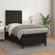 vidaXL Box Spring Bed with Mattress Black 106x203 cm King Single Size Faux Leather